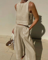 Damen Minimalistisch Leichte Zweiteiliges Set | Sommer – Beige