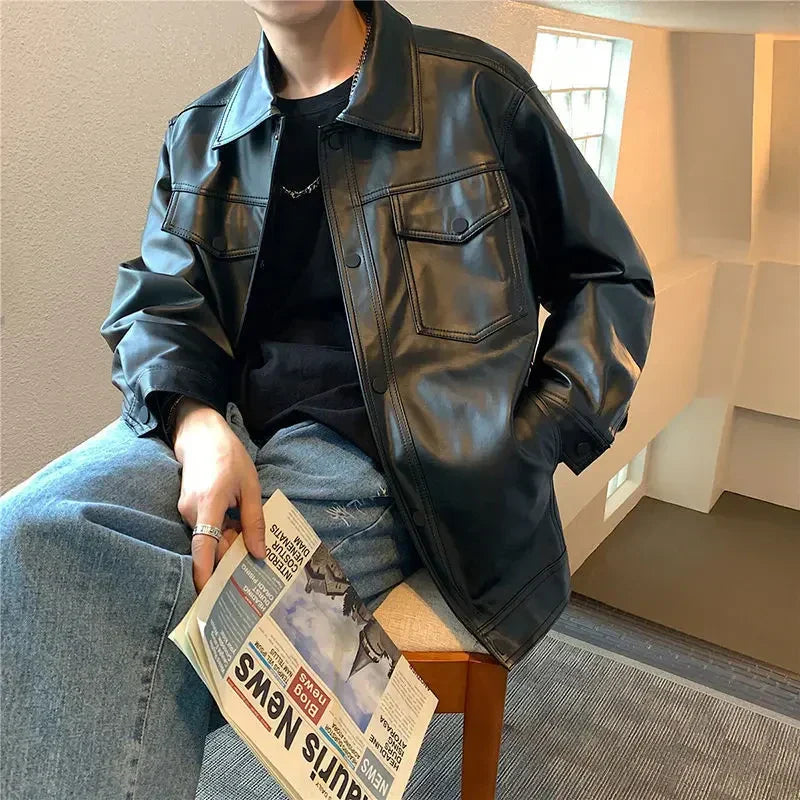 Wivakse | Herren Harajuku Lederjacke Loose Fit Modisch