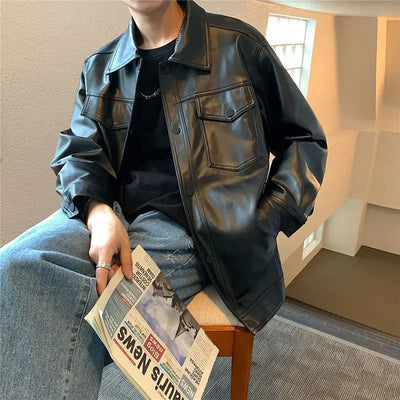 Wivakse | Herren Harajuku Lederjacke Loose Fit Modisch