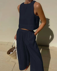 Damen Minimalistisch Leichte Zweiteiliges Set | Sommer – Marine