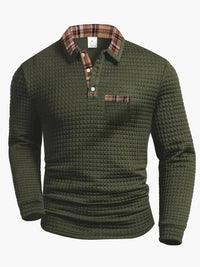Herren-Polo mit langen Ärmeln im Casual-Stil mit kariertem Kragen, ideal für einen modernen und eleganten Look – Olivgrün