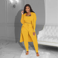 Velmira™-Set mit Kurz Geschnittenem Oberteil, eng Anliegender Hose und Locker Fallendem Cardigan – Gelb
