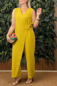 ELENA | Damen-Jumpsuit Einfarbig mit Weitem Bein – Gelb