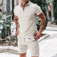 Pietro™ Premium-Strickset mit Struktur mit Zip-Poloshirt – Khaki