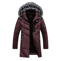 Herren Winterjacke | Langer Steppmantel Mit Kapuze – Rot