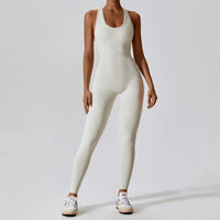 Solider Yoga-Jumpsuit für Damen – Einteilige Activewear für Yoga & Pilates – Sahne Aprikose