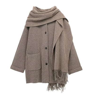 Simona | Modischer und lässiger Damen Strickmantel mit Schal