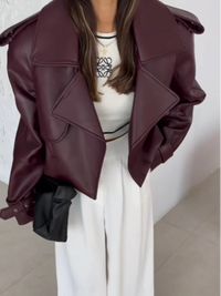 Soray | Chic Cropped Lederjacke Damen mit Revers – Bordeaux