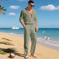 Malibu-Set™ aus Baumwoll-Leinen mit Raffiniertem Design – Hellgrün