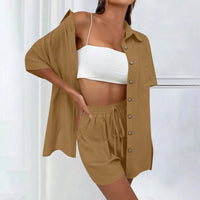 Lucia | Bequemes, lockeres Top und lässiges Short-Set – Hellbraun