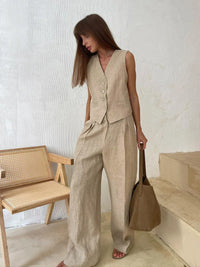 Leah Office Anzug | Stilvolle moderne Weste und Hose mit weitem Bein für Damen – Khaki