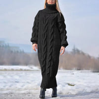 Lunelor | Lässiges Strickkleid mit Rollkragen für Winter – Schwarz