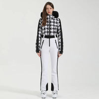 Einteiliger Skianzug für Damen | Wintersportbekleidung – Schwarz / Weiß 3