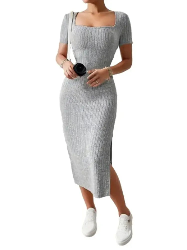 Ava Rippenstrick Bodycon Midikleid