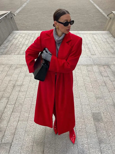 Olitaneia | Retro Roter Oversize Mantel Damen mit Großem Revers