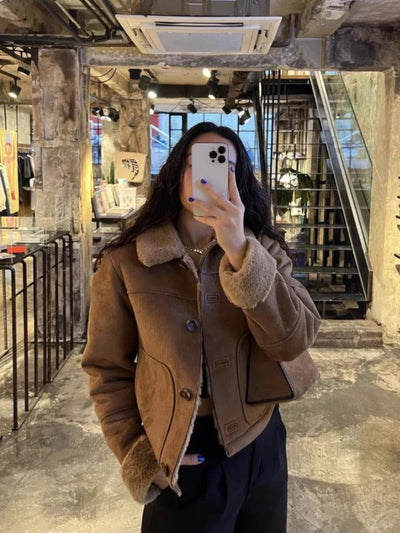 Olivareia | Damen Fashion Lederjacke mit Teddy-Panel und Reißverschluss
