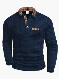 Herren-Polo mit langen Ärmeln im Casual-Stil mit kariertem Kragen, ideal für einen modernen und eleganten Look – Dunkelblau
