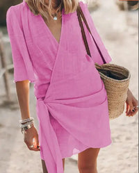 Leinenkleid mit V-Ausschnitt – Rosa