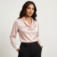 Damen Satinbluse mit Drapiertem Kragen – Rosa