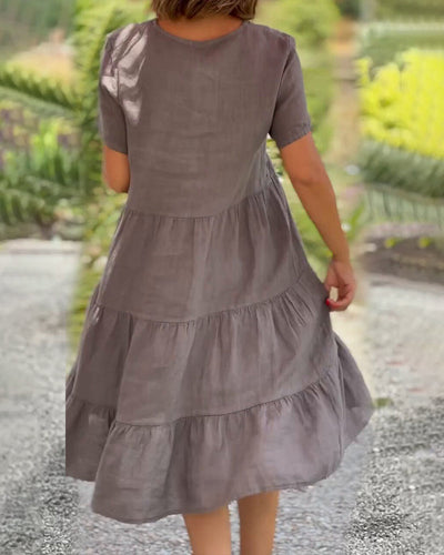 Louhi | Baumwoll-Leinen-Kleid mit V-Kragen