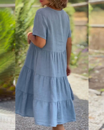 Louhi | Baumwoll-Leinen-Kleid mit V-Kragen