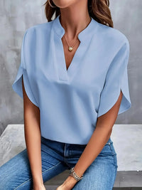 Sophia | Plissee-Front Stehkragen Bluse – Blau