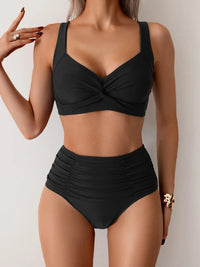 Greta | Hoch tailliertes Sommer-Bikiniset – Schwarz