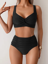 Nicoletta | Bandeau-Bikini mit Crinkle-Stoff – Schwarz