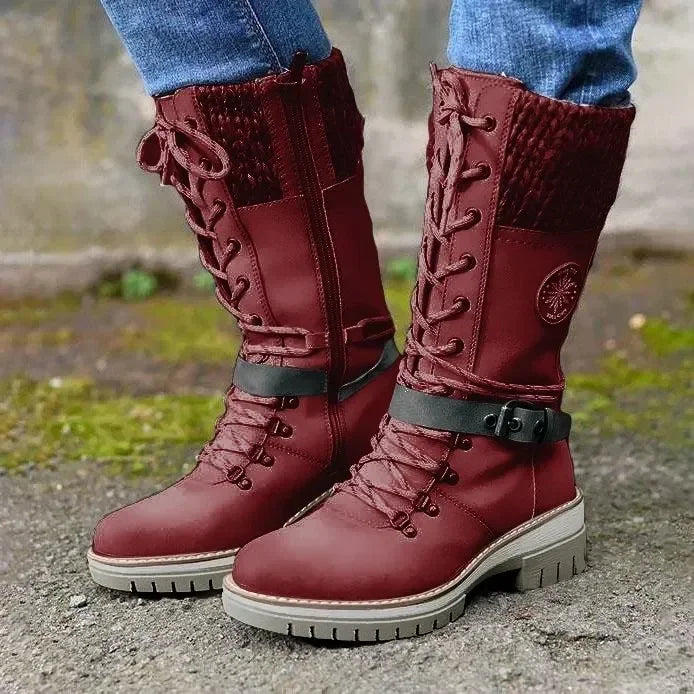 Poirea | Schnallen-Spitze Gestrickte Halbschaft-Stiefel
