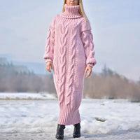 Lunelor | Lässiges Strickkleid mit Rollkragen für Winter – Rosa