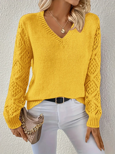 Kendra - Lässiger V-Ausschnitt Strickpullover