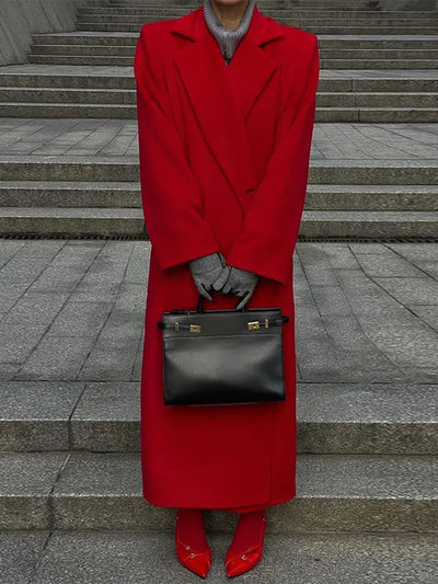 Olitaneia | Retro Roter Oversize Mantel Damen mit Großem Revers