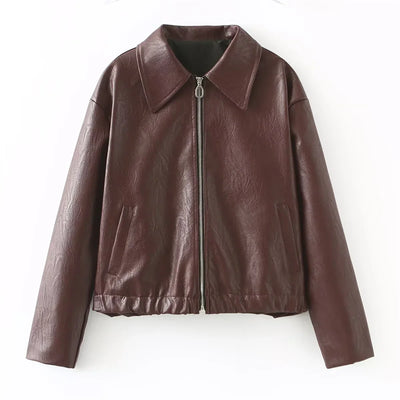 Olitareia | Damen Lederjacke mit Reverskragen und Reißverschluss