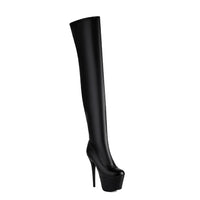 Damen Overknee Stiefel | Hoher Stiletto-Plateau – Mattschwarz