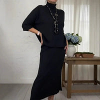 Marselha™ Set mit Rollkragen-Top und geripptem Midirock – Schwarz