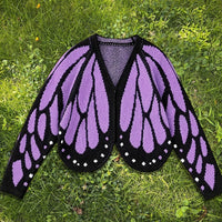 Cardigan Farfallia™ aus strukturiertem Strick mit Schmetterlingsflügel-inspiriertem Design – Lila