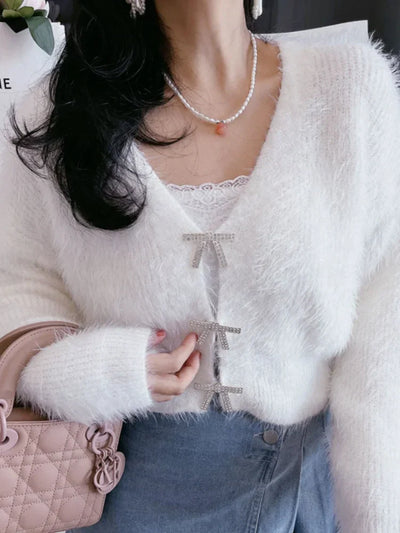 Reisylvia | Damen Strick-Cardigan in Grün und Rosa