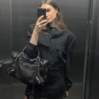 Blouson für Damen - Leichte Sommerjacken mit Knöpfen – Schwarz