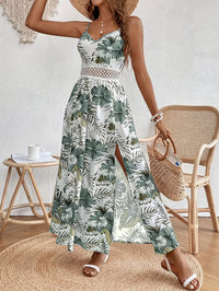 Damen Sommer Kleid mit Blumenmuster | Maxi – Weiß / Grün Blumenmuster