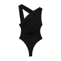 Stefanie Leopardenmuster-Bodysuit | Sommer ärmelloser schlanker bedruckter Damenbodysuit für heiße Tage – Schwarz