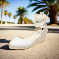 Tônivis Espadrilles Plateau | Bequeme Damen Keilabsatz Schnür-Sandalen für den Sommer 2024 – Weiß