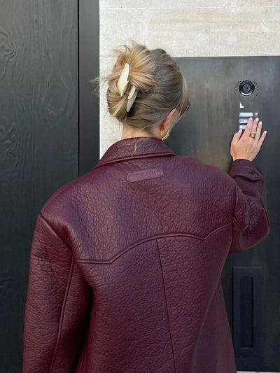 Carli | Oversize Zweireihiger Lederblazer für Damen