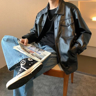 Wivakse | Herren Harajuku Lederjacke Loose Fit Modisch