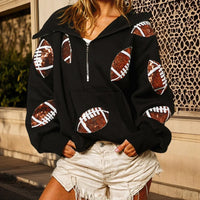 Touchdown Glam™ Hoodie aus Premium-Baumwolle mit Kapuze und Sportlichem Pailletten-Design / Glamour und Komfort in Perfekter Balance! – Schwarz