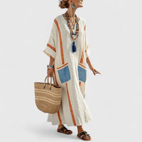 Alina | Damen Boho Maxikleid Taschen Fließend Romantic Sommer Casual – Orangeblau