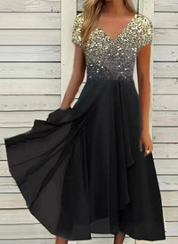 Caelina | Stilvolles Midi-Kleid – Gold-Schwarz