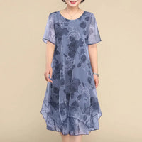 Nice™ Blumenkleid aus Premium-Chiffon mit Doppellage und asymmetrischem Saum – Blau