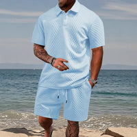 Cristiano™ Set aus strukturierter Strickware mit festem Polokragen – Hellblau