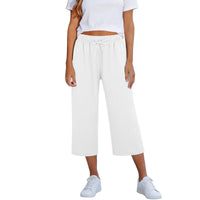 Lisia™ Pantacourt-Hose Aus Baumwoll-Leinen Mit Elastischem Bund Und Verstellbarem Kordelzug – Weiß