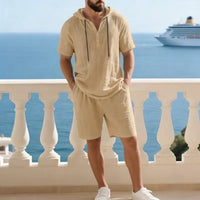 Portofino Coast™ Set Aus Baumwoll-Leinen Mit Moderner Kapuzenshirt – Khaki